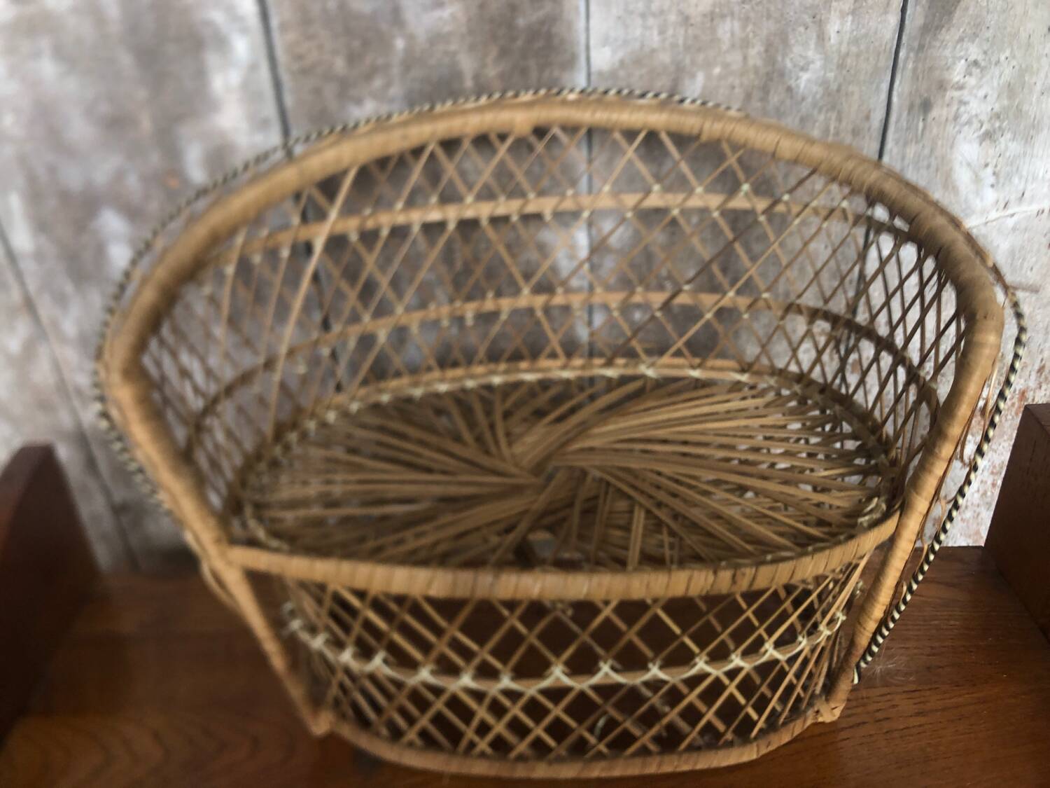 Lot of old sofa + armchair Emmanuelle style woven wicker vintage doll