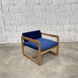 Chauffeuse vintage en teck et tissu velours