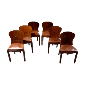 Ensemble de 6 chaises - assise cuir