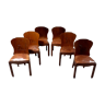 Ensemble de 6 chaises vintage en bois massif avec motif animalier sur le dossier et assise en cuir