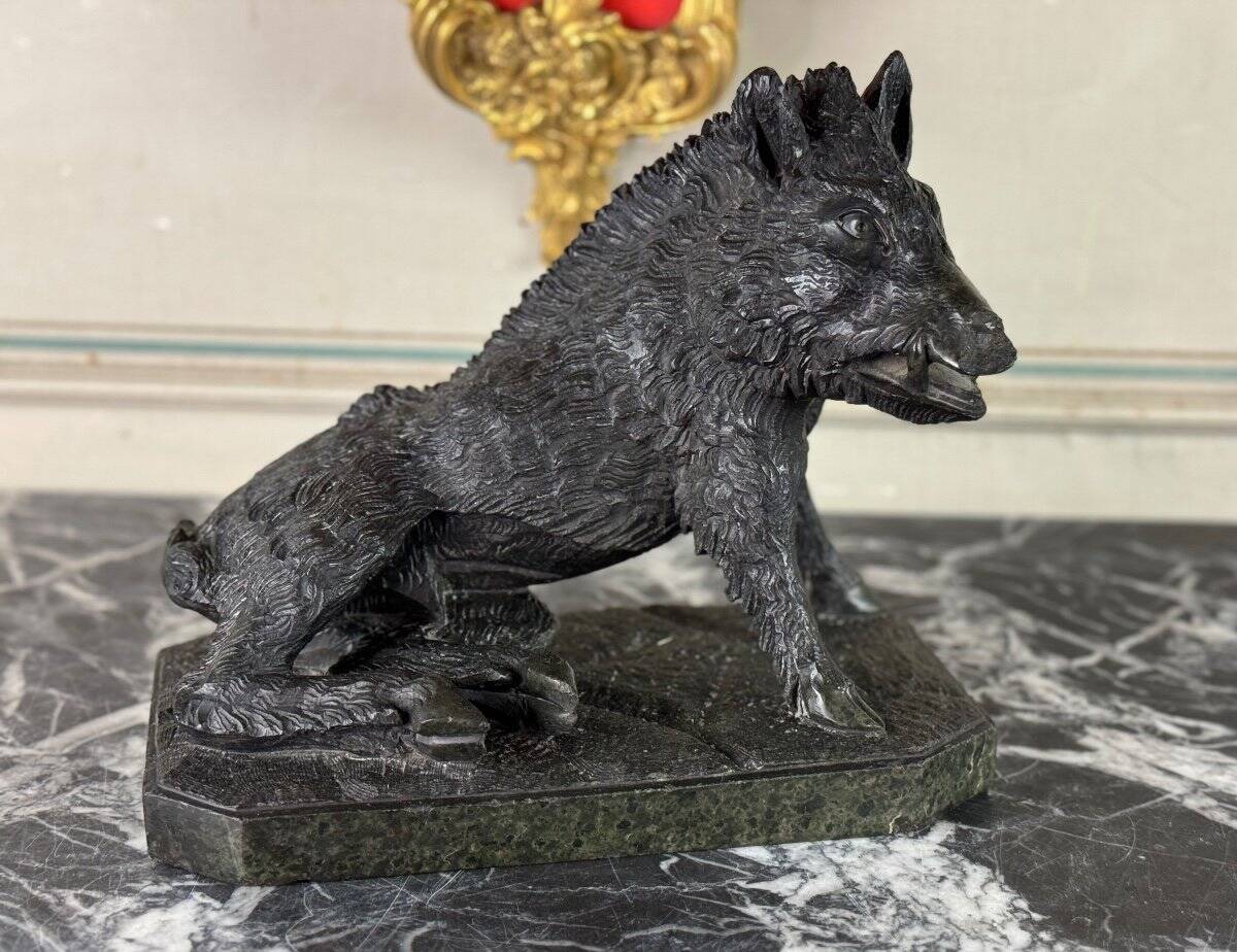 The Porcelino after Pietro Tacca, sculpture in green serpentine marble, Italy 19th century.