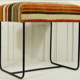 Ottoman stool in metal & vintage upholstery fabric