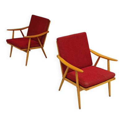 Paire de fauteuils Boomerang  rouge Antonin Suman pour Ton Bystrice Thonet