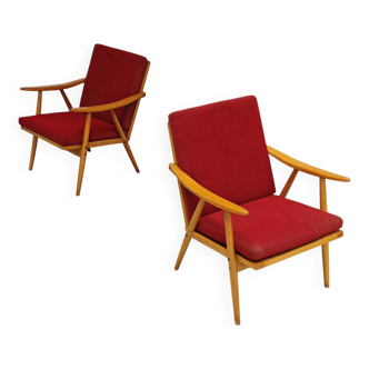 Paire de fauteuils Boomerang  rouge Antonin Suman pour Ton Bystrice Thonet