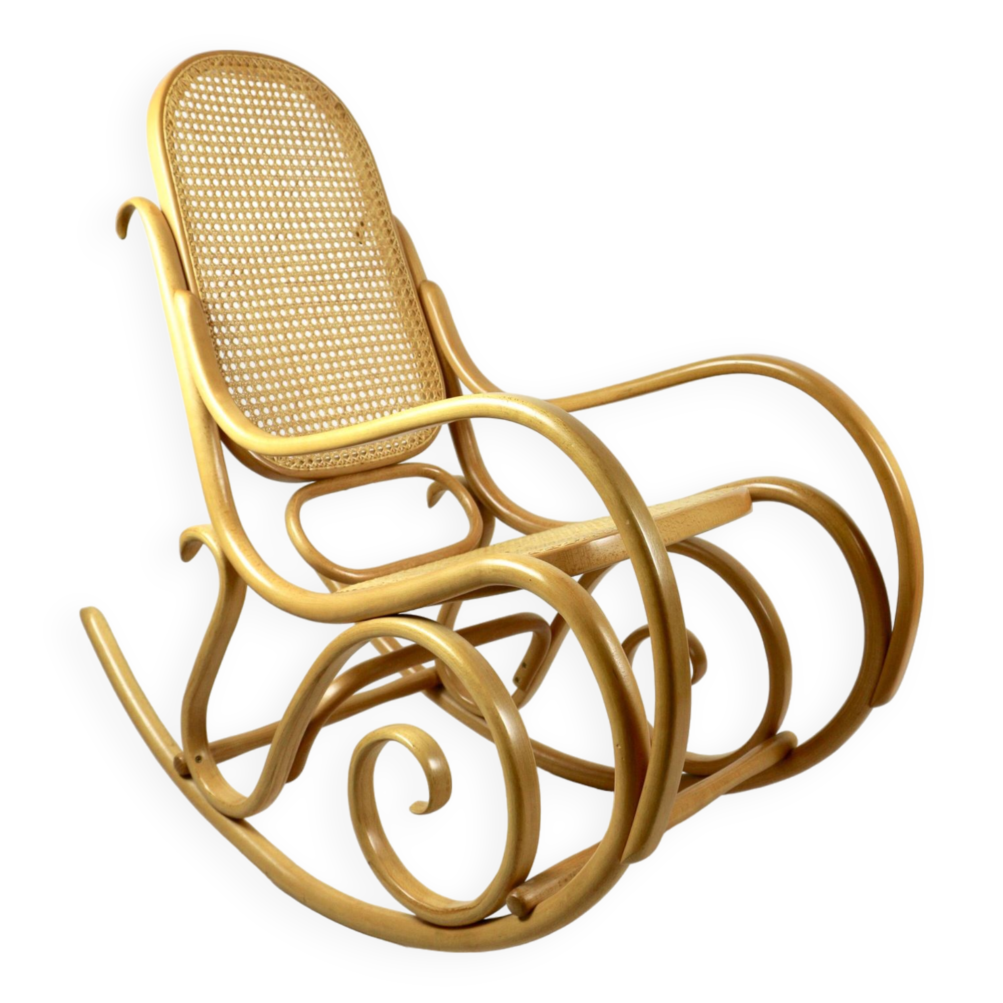 Rocking Chair Vintage en Bois Naturel, rapia naturel