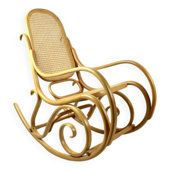Rocking Chair Vintage en Bois Naturel, rapia naturel