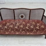 1950s, Danish 3-seater sofa, salmon/pink velour, furniture mesh.