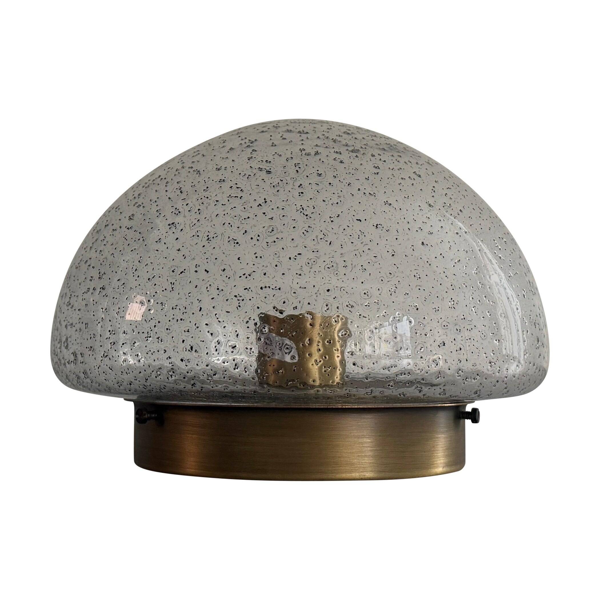 Flush glass shade with bubble texture and brass base by Hillebrand, 1960s, Germany.
