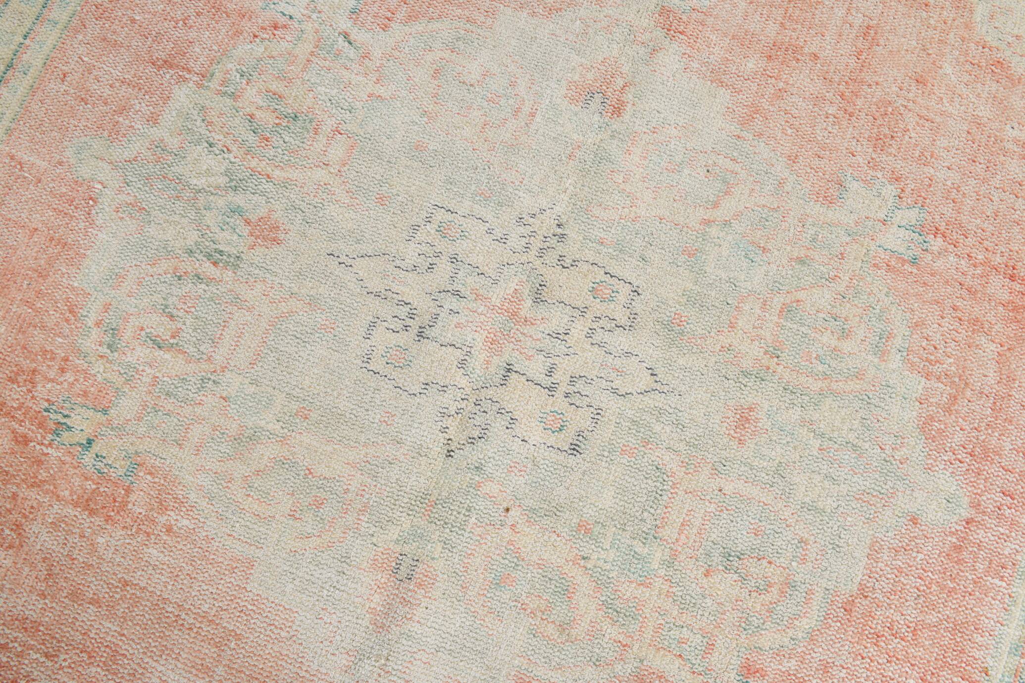 Tapis Oushak Vintage Corail Beige Pastel, 215x319 Cm