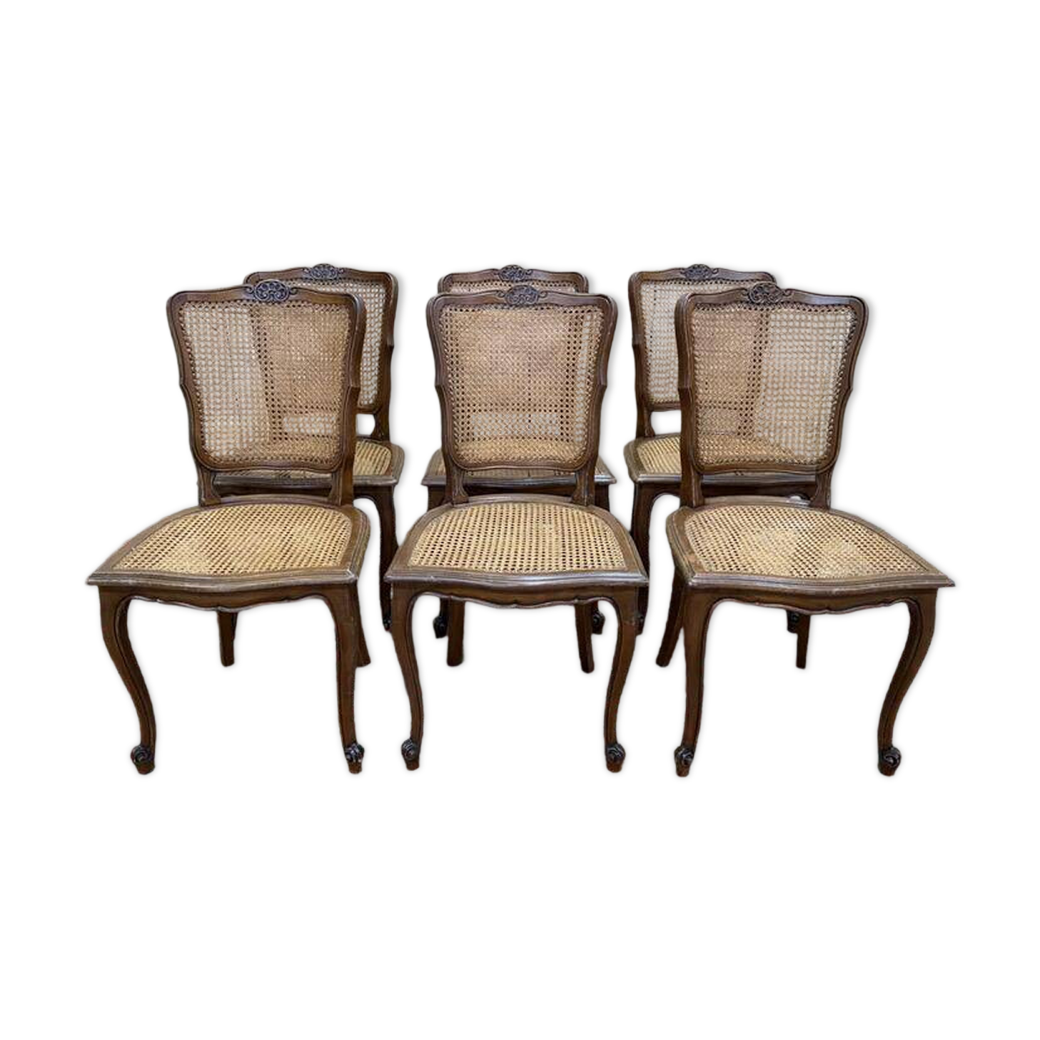 Suite de 6 chaises de style Louis XV en cannage