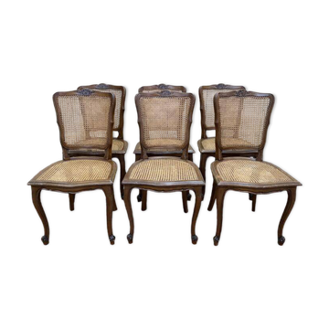Suite de 6 chaises de style Louis XV en cannage