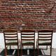 Lot of 3 vintage checkered wood and fabric chairs.
