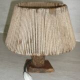 Lampe brutaliste des années 60 en bois et corde