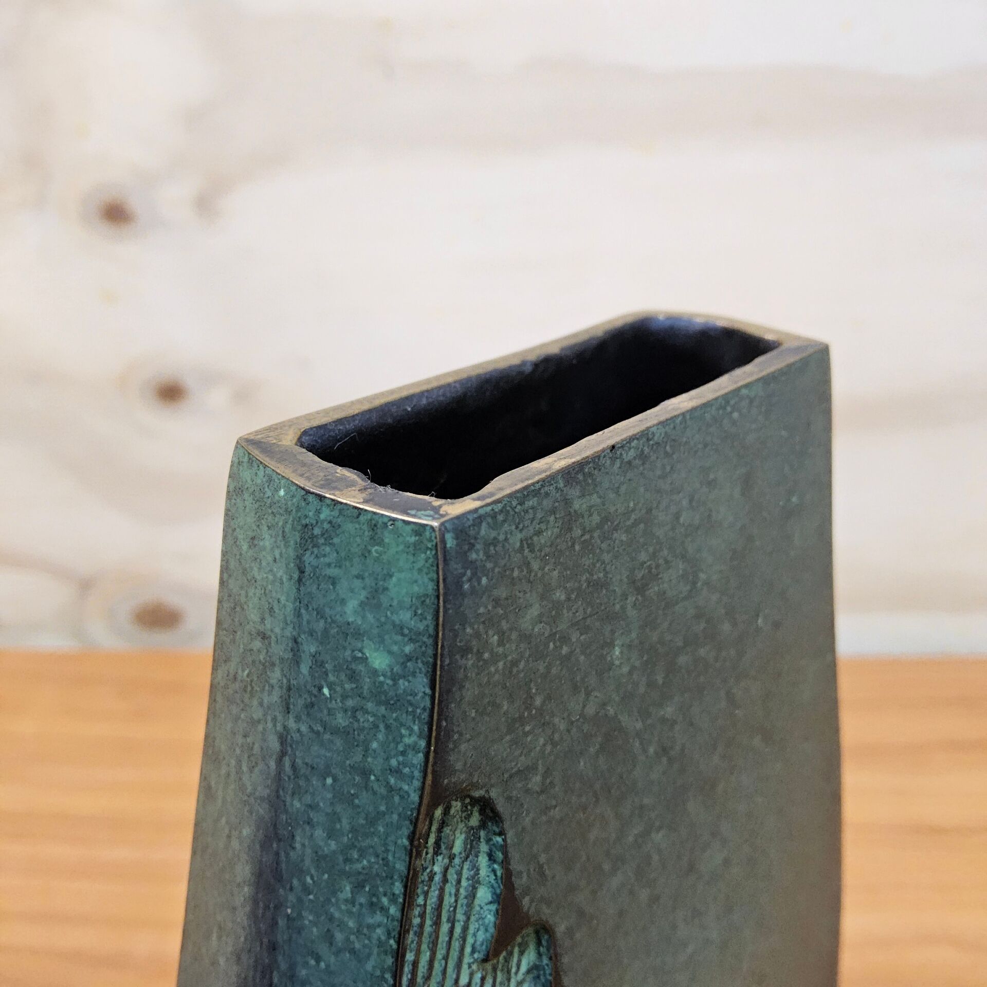 Unique vintage brutalist brass / bronze coloured vase