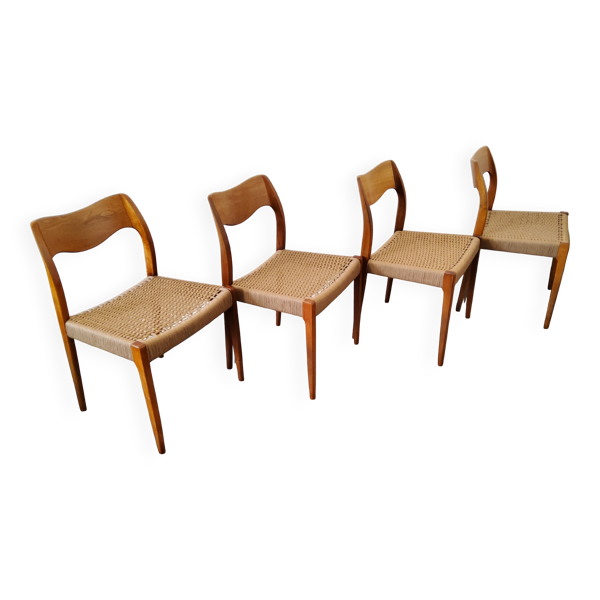 4 chaises scandinaves Niels Otto Møller design Danois 1950 bois et corde