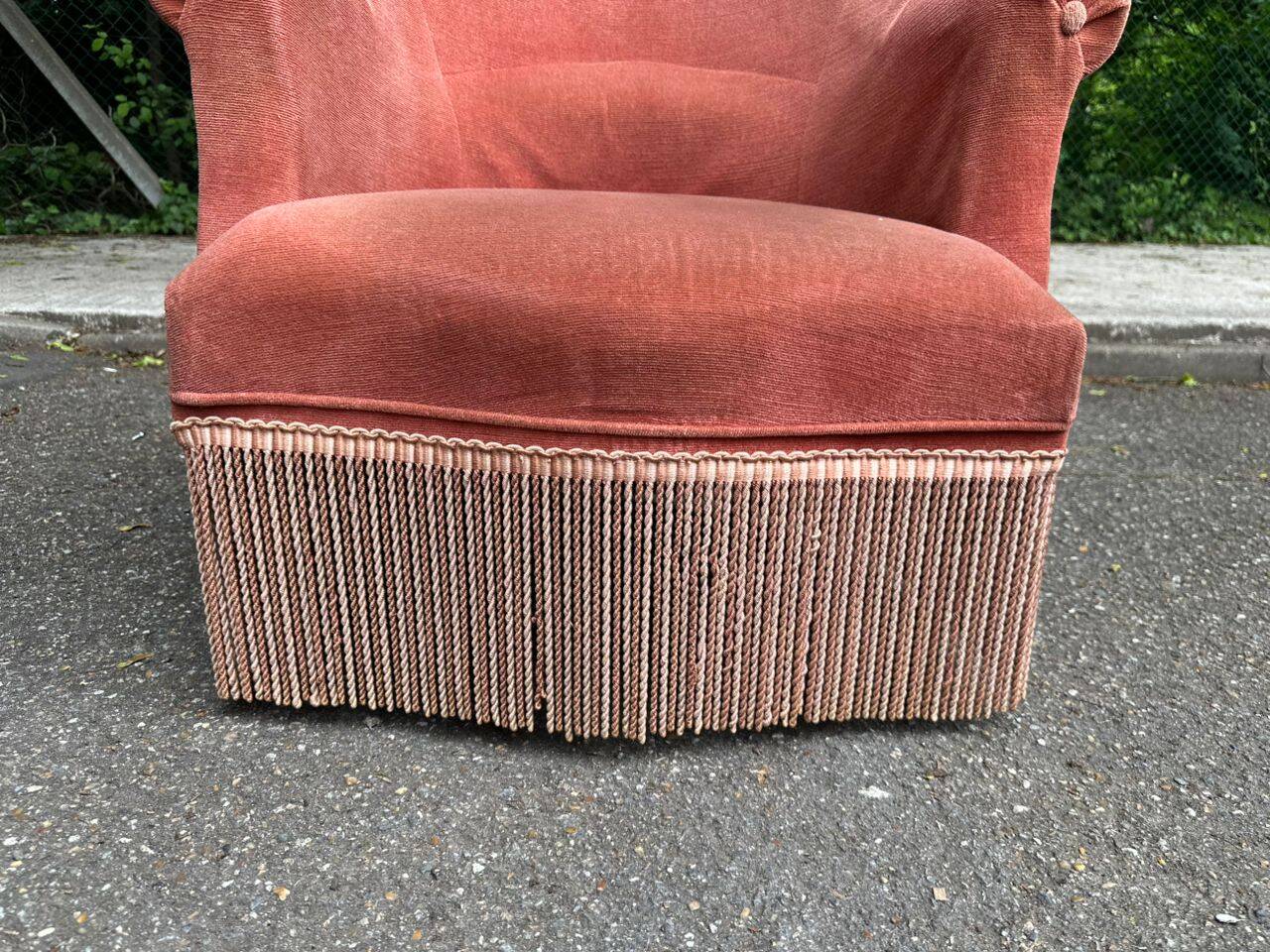 40s pink/salmon velvet crapaud armchair
