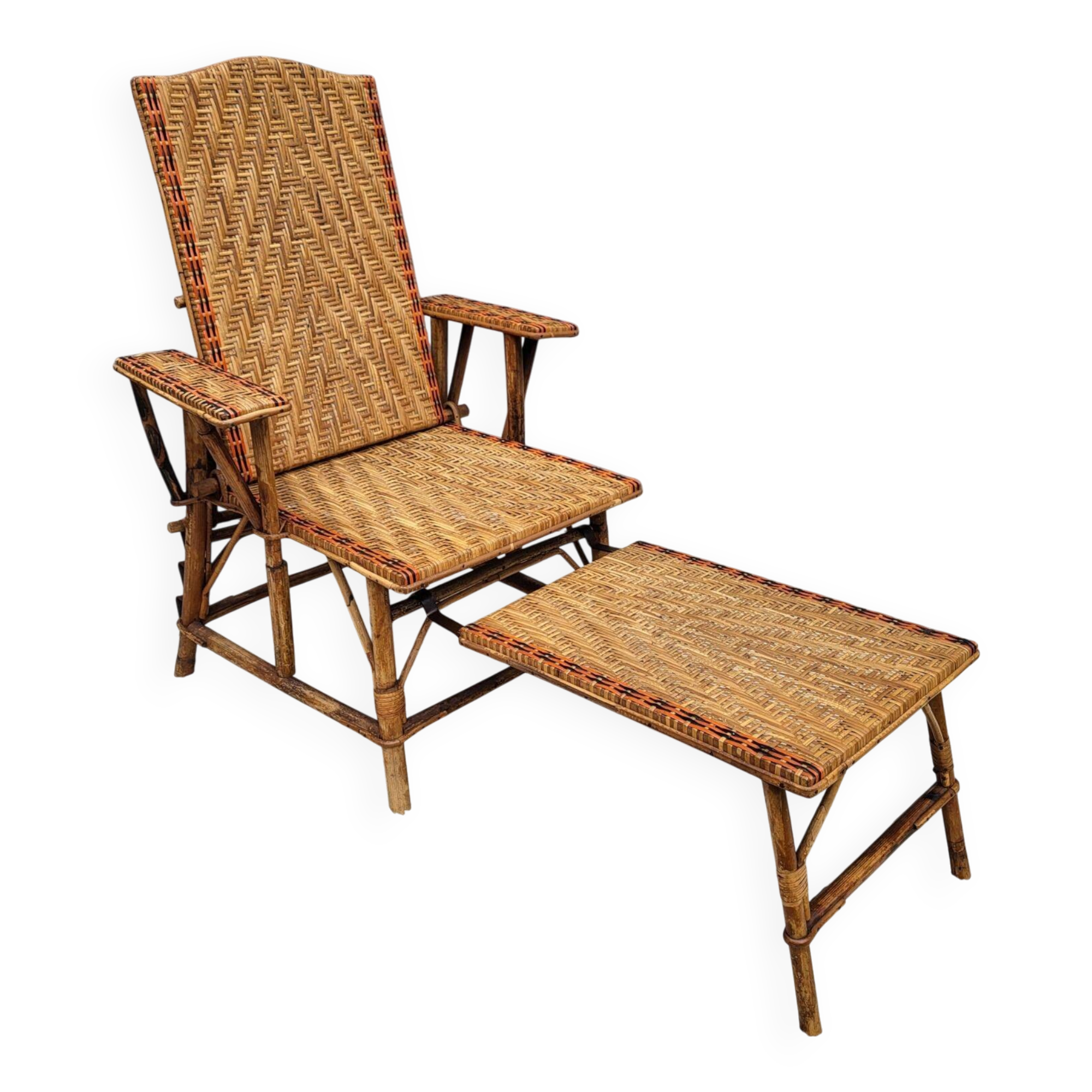 Riviera chaise longue • Art Deco • red and black rattan
