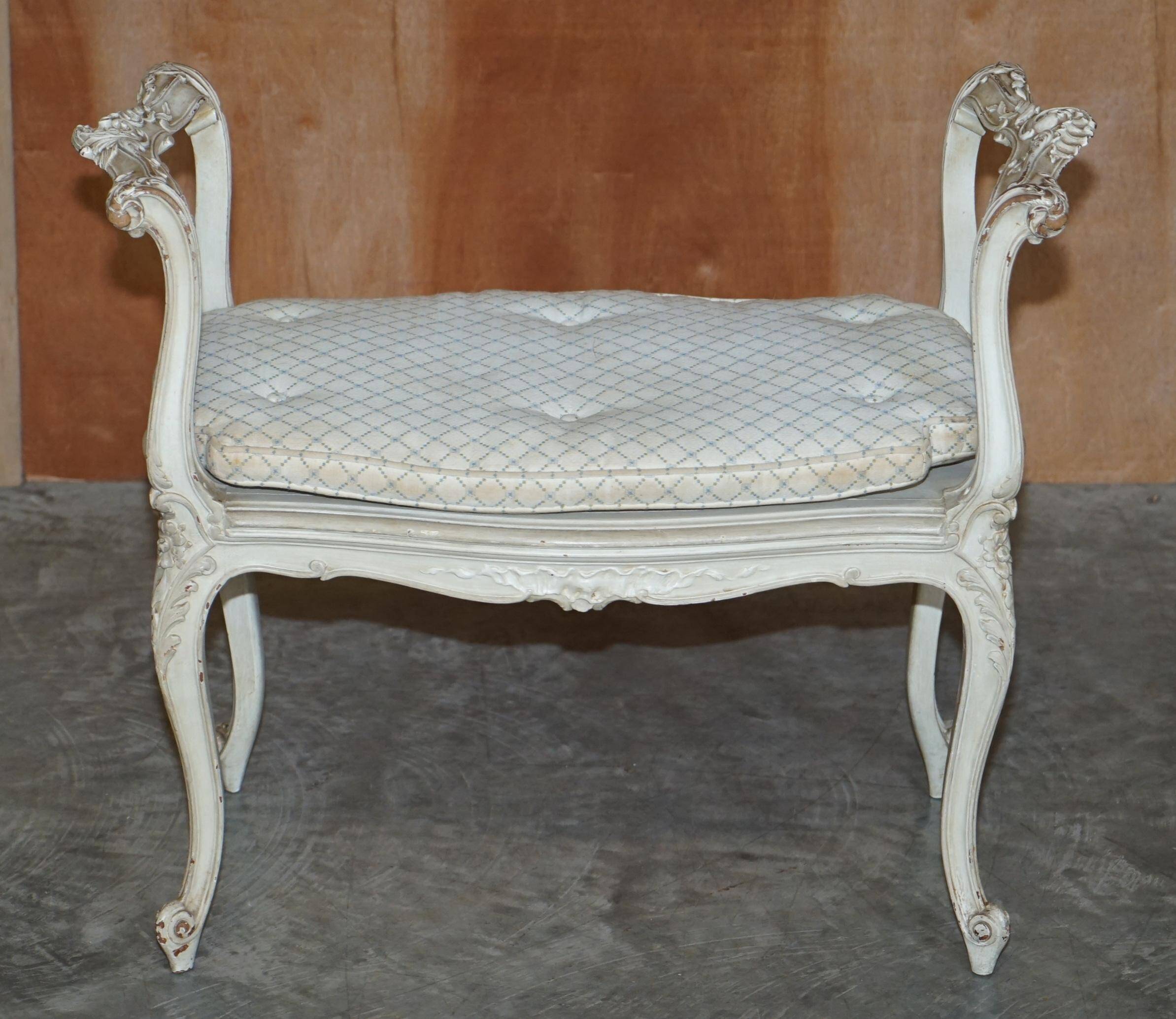 Antique Louis XV style flat desk painted with stool.