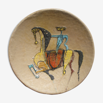 Ceramic cup enamelled in relief 1950 woman on horse