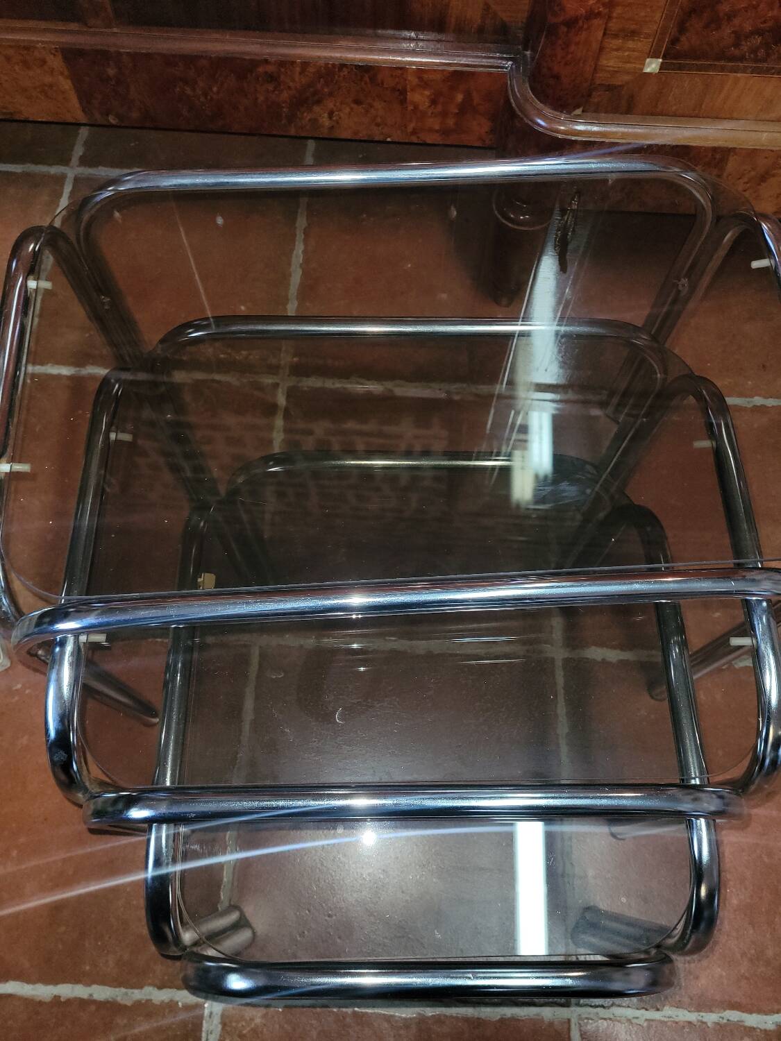 Chrome and smoked glass nesting table from the 70s
