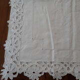 Old embroidered sheet in white linen thread Monogram CB