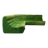 Modular green velvet corner sofa, 1970s