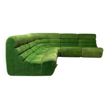 Modular green velvet corner sofa, 1970s