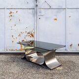 Table en acciaio et verre Space Age de Franco Costalonga par Studio Tecnico Mimo Leone Anni '70