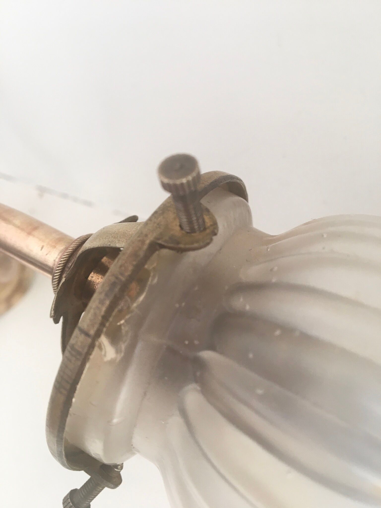 Glass wall light and brass swan collar, 1900