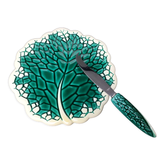 Verceram cheese platter and knife, leaf decoration