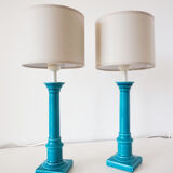 Pair of turquoise ceramic lamps