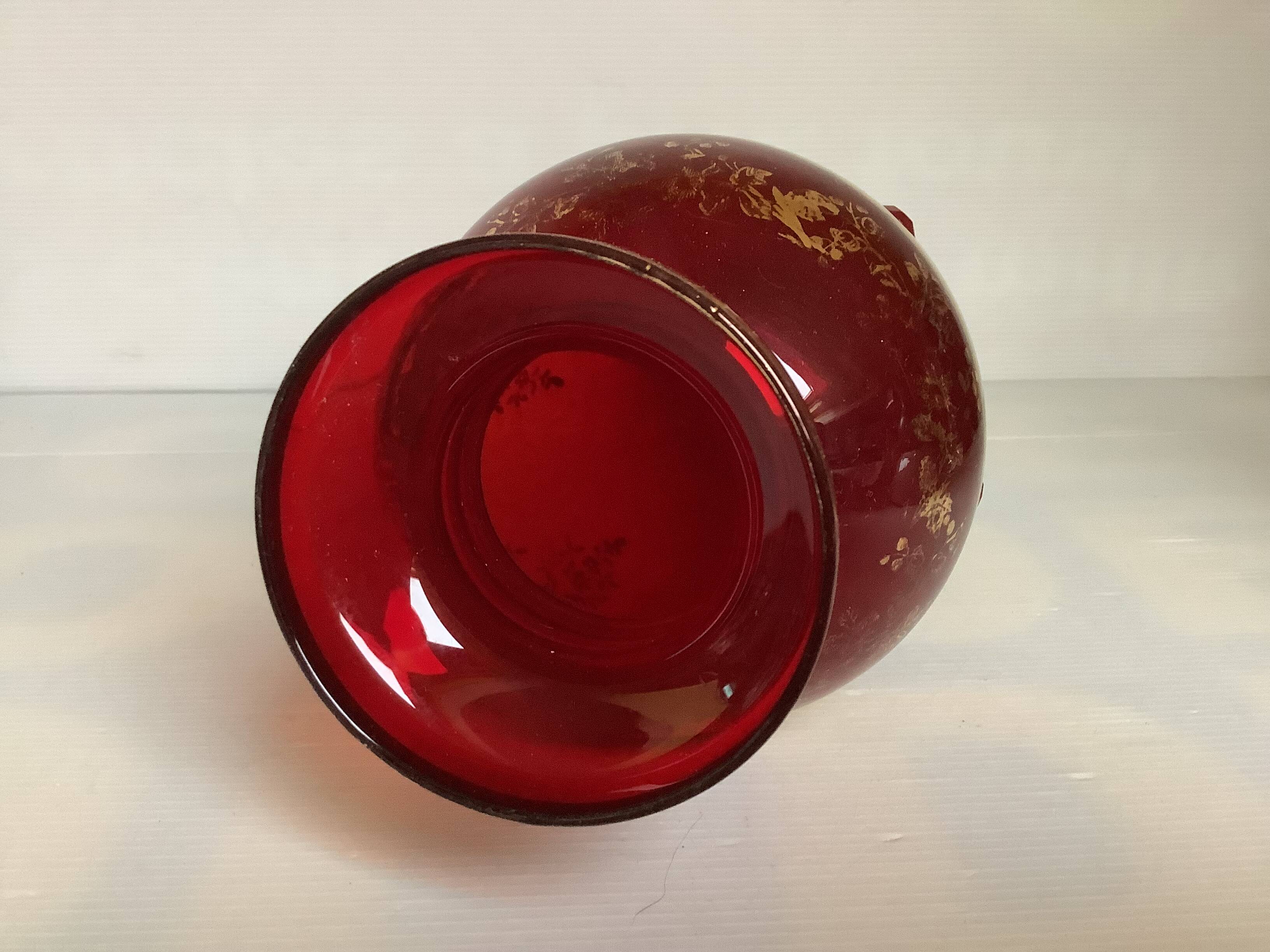 Cameo vase and red cabochons in burgundy glass