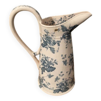 Antique English earthenware water jug, Floral Furnivals England