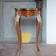 Wooden bedside table with marquetry and bronze, side table with curved legs