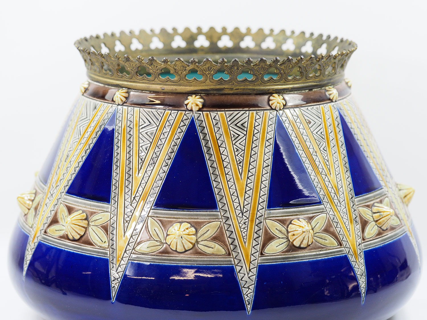 Antique Sarreguemines Majolica and bronze planter-19th century