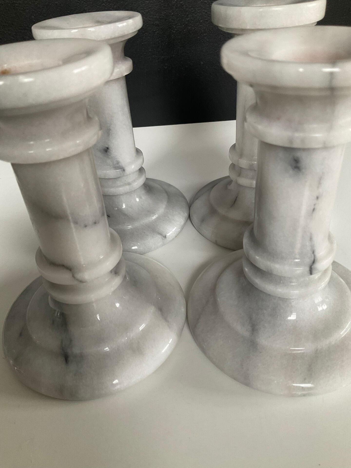 Set of 4 vintage Carrara marble candle holders