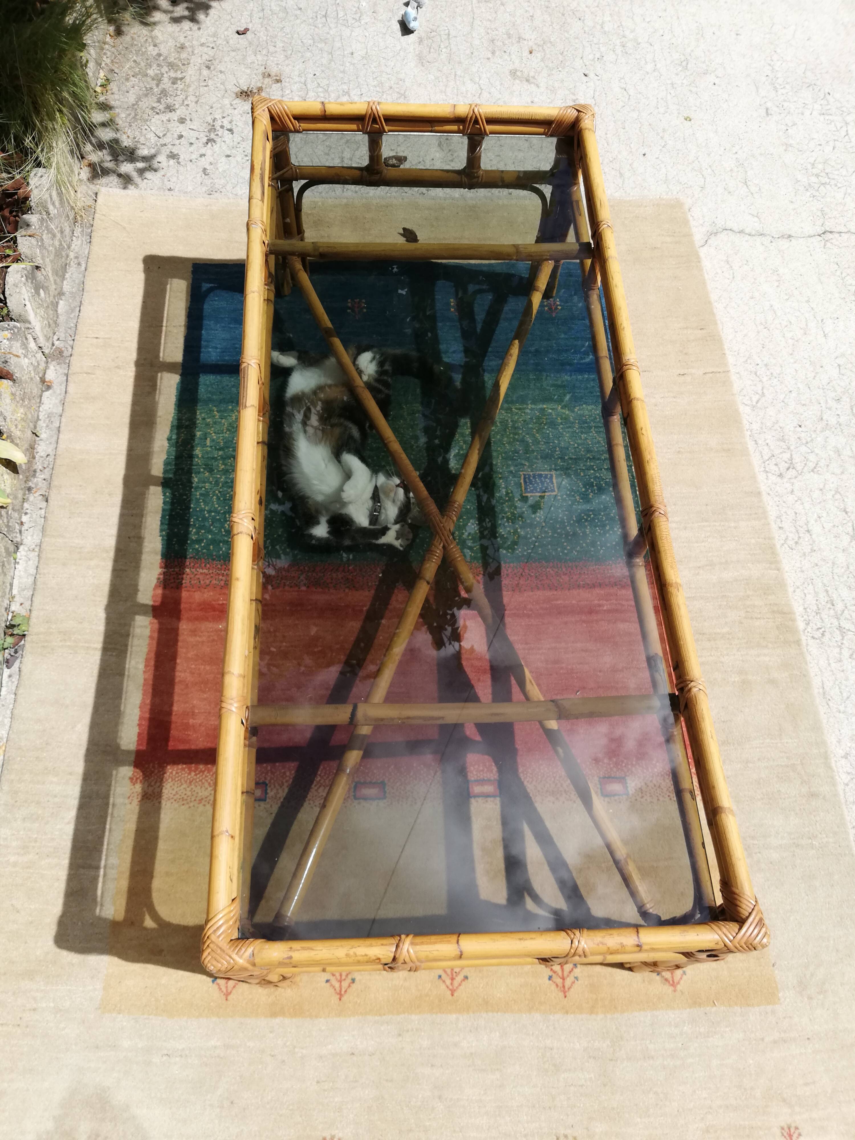 Rattan coffee table and glass