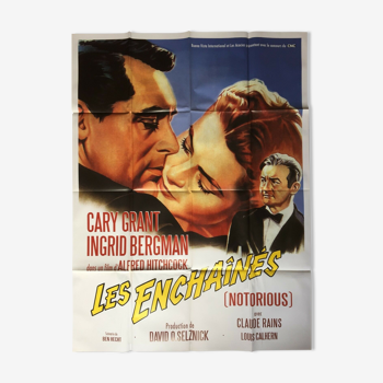 Affiche cinéma "Les Enchainés" Alfred Hitchcock, Cary Grant, Ingrid Bergman 120x160cm