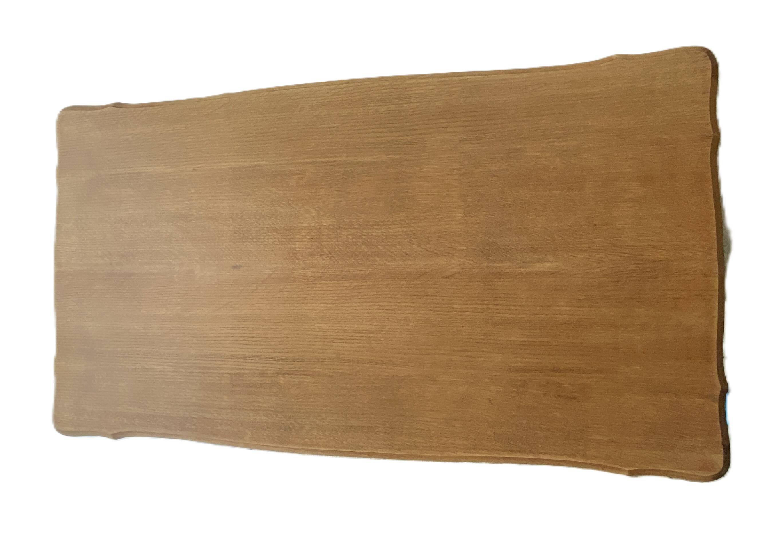 Antique 2-drawer desk in raw wood and beige, renovated.