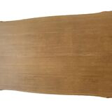 Antique 2-drawer desk in raw wood and beige, renovated.