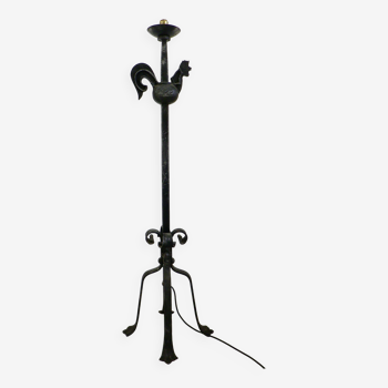 Vintage wrought iron rooster floor lamp from the 1950s