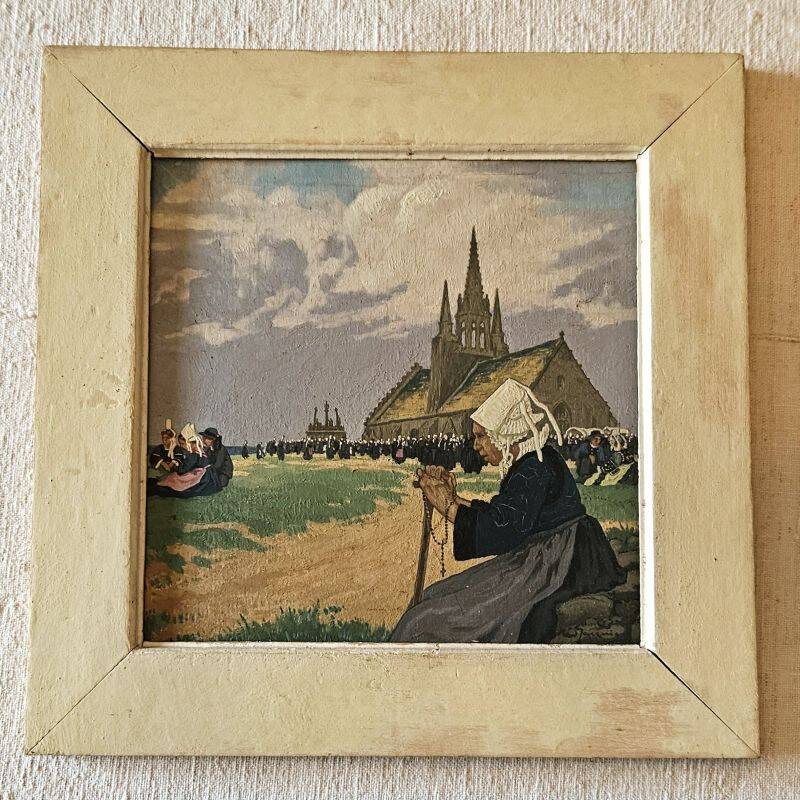 Marcel Jacquier - Oil on Panel Scene of Pardon in Brittany