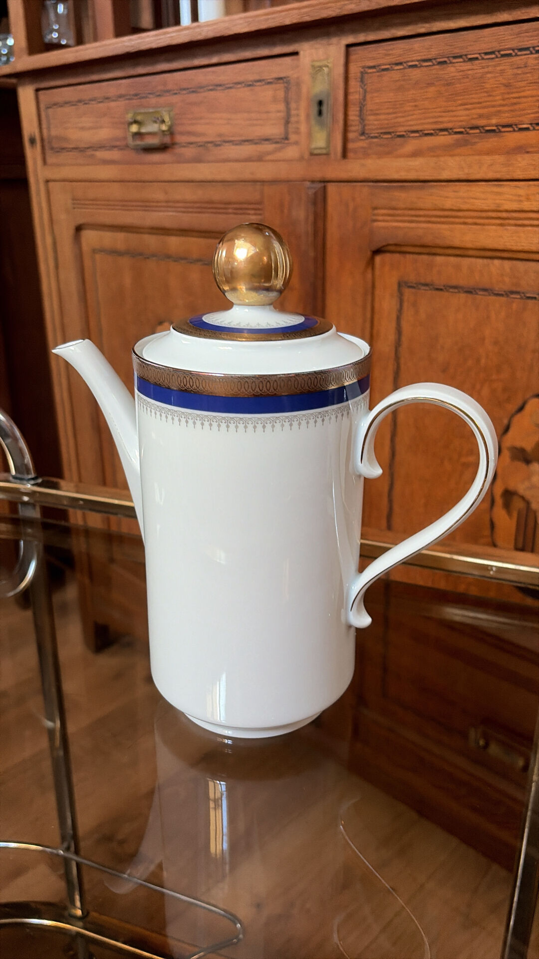 Cafetière en porcelaine - bleu cobalt - incrustation or