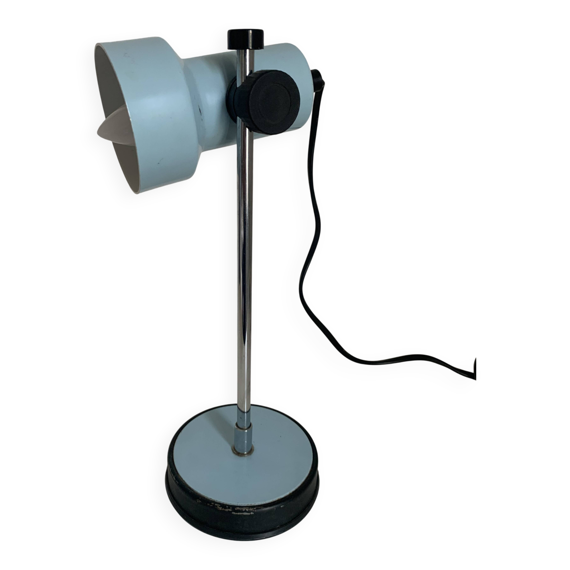 Lampe vintage 1960 bureau Veneta Lumi bleu ciel - 30 cm