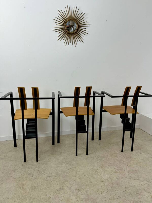 3 anciennes chaises design brut Karl Friedrich Forster modele Trix KFF postmoderne années 70/80
