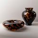 Vintage Murano Glass Vase and Bowl in Tortoise Shell Optic - Amber-Brown Glass Art
