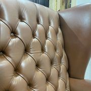 Pair of 1970s Chesterfield wingback chairs in brown leather