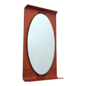 Mid century curved entryway teak mirror 1960s