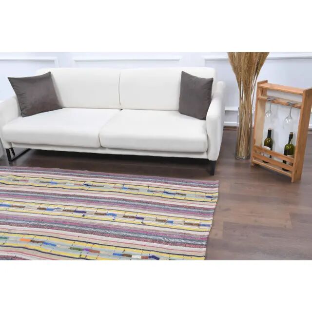 Vintage Turkish Oushak Handmade Wool Cotton Beige Kilim Area Rug 129x210