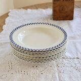 6 antique deep plates, ironstone Salins - Checkerboard model